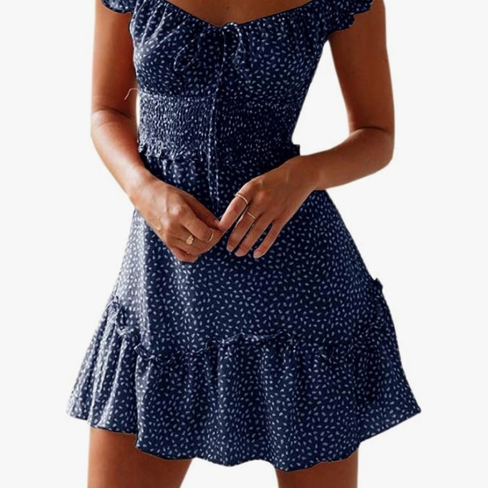 Navy White Print Dress XXL New Without Tags